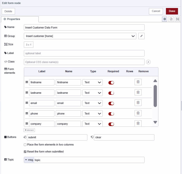 Screenshot displaying form widget configuration to insert data in MongoDB "Screenshot displaying form widget configuration to insert data in MongoDB"